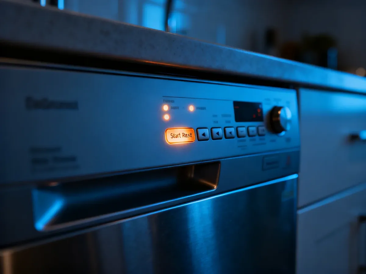 Panel sterowania zmywarki Electrolux z podświetlanym przyciskiem start/reset w nowoczesnej kuchni.