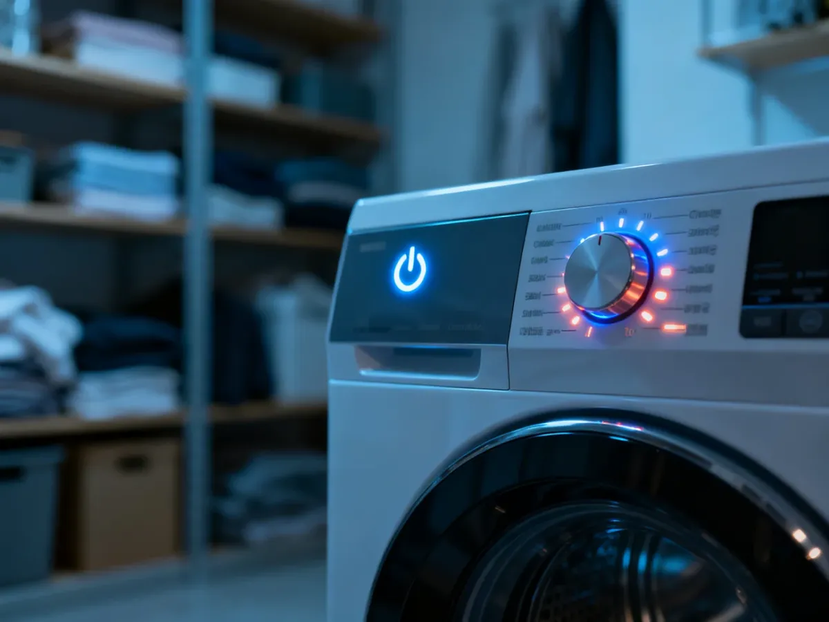 Panel sterowania nowoczesnej pralki Whirlpool z podświetlanymi przyciskami i pokrętłem wyboru cyklu prania.